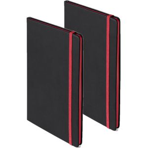 Set van 4x stuks schriften/notitieboekje rood met elastiek A5 formaat - 80x gekleurde blanco paginas - opschrijfboekjes
