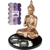 Boeddha Beeld Voor Binnen 20 cm met 30x Geurkaarsen Lavendel