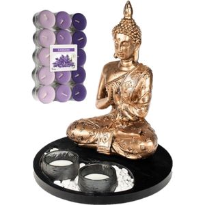 Boeddha Beeld Voor Binnen 20 cm met 30x Geurkaarsen Lavendel