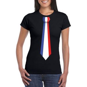 Zwart t-shirt met Franse vlag stropdas dames -  Frankrijk supporter