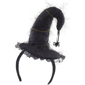 Funny Fashion Halloween heksenhoed - mini hoedje op diadeem - one size - zwart - meisjes/dames