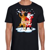 Foute Kerst t-shirt dronken kerstman en rendier Rudolf na kerstborrel/ feest zwart voor heren