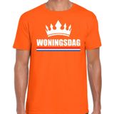 Koningsdag t-shirt Woningsdag met witte kroon oranje voor heren - Woningsdag - thuisblijvers / Kingsday thuis vieren