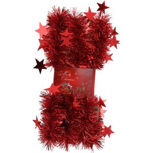 Cepawa Kerstslingers - met sterretjes - rood - 200 x 6,5 cm - kerstslingers/kerst guirlandes