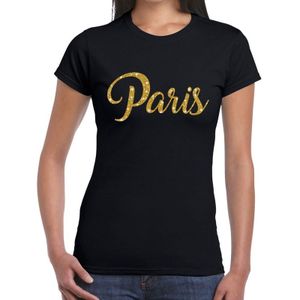 Paris gouden glitter tekst t-shirt zwart dames - dames shirt Paris