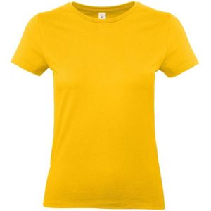 Basic dames t-shirt goud geel met ronde hals - Goud gele dameskleding casual shirts