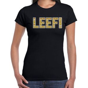 Fun LEEF t-shirt met goudkleurige print zwart voor dames - foute tekst shirts