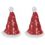 2x stuks mini kerstmutsjes met sneeuwvlokken op clip