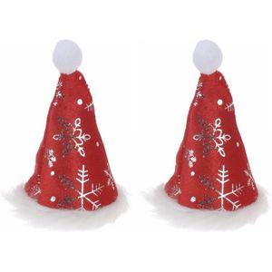 2x stuks mini kerstmutsjes met sneeuwvlokken op clip