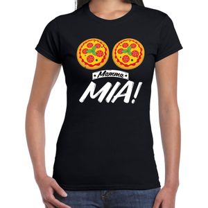 Mamma mia pizza boobs t-shirt zwart voor dames - Fun shirt