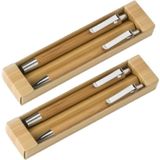 8x pakjes bamboe pennenset in doosje 2-delig - balpen en vulpotlood - Kantoor/bureau benodigdheden
