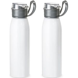 4x Stuks aluminium waterfles/drinkfles wit met klepdop en handvat 650 ml - Sportfles - Bidon