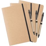 Set van 3x stuks nature look schriften/notitieboekje met zwart elastiek A5 formaat - blanco paginas - opschrijfboekjes -60 paginas