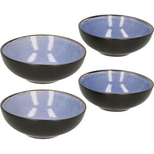 Svenska living tapas schaaltjes - 4x - zwart/blauw - aardewerk - 12 x 4 cm