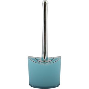 MSV Toiletborstel in houder/wc-borstel Aveiro - PS kunststof/rvs - lichtblauw/zilver - 37 x 14 cm