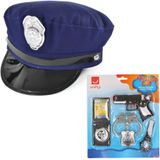 Carnaval verkleed politie agent set - pet/cap blauw - pistool/badge/handboeien set