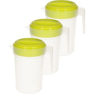 3x stuks waterkan/sapkan transparant/groen met deksel 2 liter kunststof - Smalle schenkkan die in de koelkastdeur past