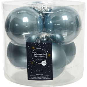 12x stuks kerstballen lichtblauw van glas 8 cm - mat en glans - Kerstversiering/boomversiering