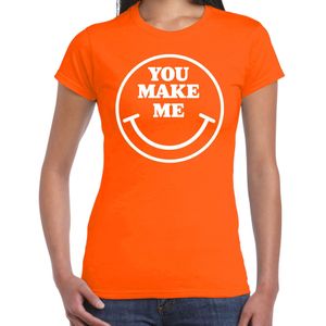 Bellatio Decorations Verkleed shirt dames - you make me - smiley - oranje - carnaval - foute party - feest