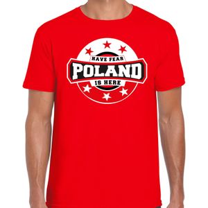 Have fear Poland is here t-shirt met sterren embleem in de kleuren van de Poolse vlag - rood - heren - Polen supporter / Pools elftal fan shirt / EK / WK / kleding