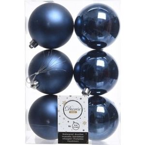 36x Donkerblauwe kunststof kerstballen 8 cm - Mat/glans - Onbreekbare plastic kerstballen - Kerstboomversiering donkerblauw