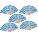 5x Beierse waaiers Oktoberfest verkleed accessoire - Bierfeest feest artikelen - Handwaaiers blauw/wit