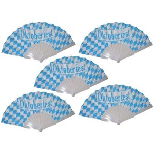 5x Beierse waaiers Oktoberfest verkleed accessoire - Bierfeest feest artikelen - Handwaaiers blauw/wit