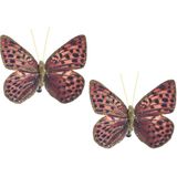 9x Kerstboomversiering vlinders op clip rood/bruin/goud 10 cm - kerstfiguren - vlinders kerstornamenten