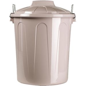 2x stuks kunststof afvalemmers/vuilnisemmers taupe 21 liter met deksel - Vuilnisbakken/prullenbakken - Kantoor/keuken