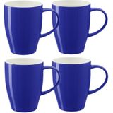 Bellatio Design Koffie mokken/bekers Paris - 4x - porselein - met oor - kobalt blauw - 350 ml