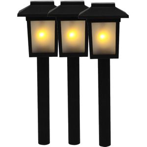 3x Tuinlamp zonne-energie fakkel / toorts met vlam effect 34,5 cm - sfeervolle tuinverlichting - prikker / lantaarn