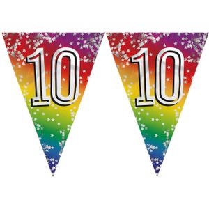 3x stuks vlaggenlijn 10 jaar versiering vlaggetjes slinger 6 meter - Glitter folie - Binnen/buiten gebruik