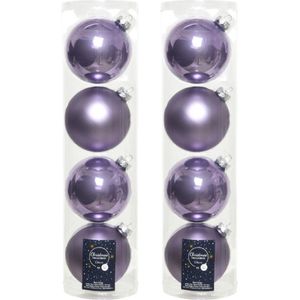 8x stuks kerstballen heide lila paars van glas 10 cm - mat/glans - Kerstversiering/boomversiering
