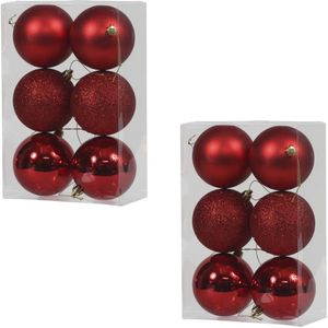 12x Rode kunststof kerstballen 8 cm - Glans/mat/glitter - Onbreekbare plastic kerstballen rood