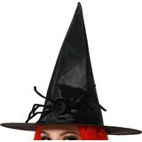 Atosa Halloween heksenhoed - met grote spin  - one size - zwart - meisjes/dames - verkleed hoeden