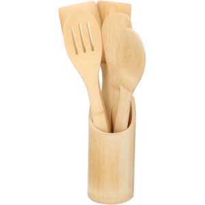 Koken/Keuken houten spatels 5-delig bamboe met houder - Kookgerei