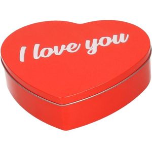 Rood I Love You hart blik cadeau snoepblik/snoeptrommel 18 cm - Valentijnsdag kado - Cadeauverpakking rode hartjes opbergblikken/voorraadblikken