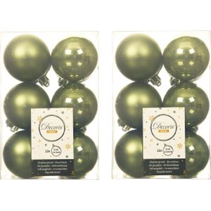 24x stuks kunststof kerstballen mos groen 6 cm - Mat/glans - Onbreekbare plastic kerstballen