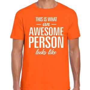 Awesome Person tekst t-shirt oranje heren - heren fun tekst shirt oranje