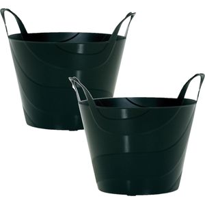 2x Stuks Flexibele Emmer/Wasmand/Kuip Zwart 30 Liter - Opbergmanden - Wasmanden - Flexibele Emmers