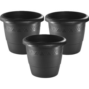 Set van 3x stuks bloempot/plantenpot antraciet kunststof diameter 30 cm - Hoogte 24 cm - Buiten gebruik