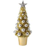 2x stuks complete mini kunst kerstboompje/kunstboompje goud/zilver met kerstballen 30 cm - Kerstbomen - Kerstversiering
