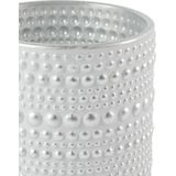 Countryfield Luxe theelichthouder - 2x stuks - Aurora - glas - parel wit/zilver - D7 x H8 cm