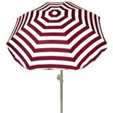 Voordelige set: rood/wit gestreepte parasol en rotan kunststof parasolvoet wit - diameter parasol 180 cm