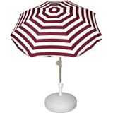 Voordelige set: rood/wit gestreepte parasol en rotan kunststof parasolvoet wit - diameter parasol 180 cm