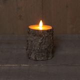 Set van 3x stuks Bruin berkenhout Led kaarsen met bewegende vlam - Sfeer stompkaarsen voor binnen