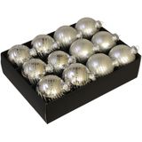Othmara Kerstballen - 12st - glas - gedecoreerd zilver - 7,5 cm