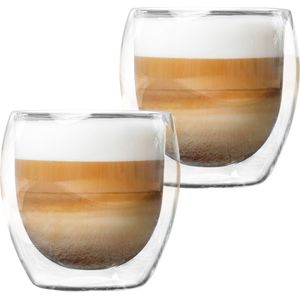 Set van 2x stuks dubbelwandige koffieglazen/theeglazen 250 ml - 25 cl - Thee/koffie drinken - Glazen voor thee en koffie