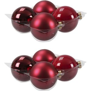 8x stuks kerstversiering kerstballen rood/donkerrood van glas - 10 cm - mat/glans - Kerstboomversiering