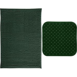 MSV Douche anti-slip mat en droogloop mat - Sevilla badkamer set - rubber/microvezel - donkergroen